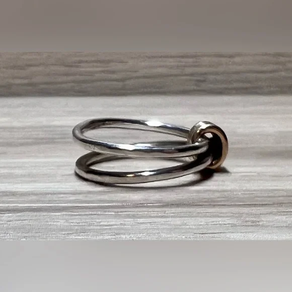 Vintage Designer Ed Levin Sterling Silver & Gold Signature Ring, Size 6 - Picture 4 of 13